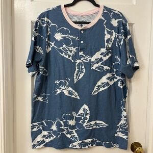 Chubbies Easy Breezy Henley Shirt XL Blue Pullover Floral Tropical Cotton